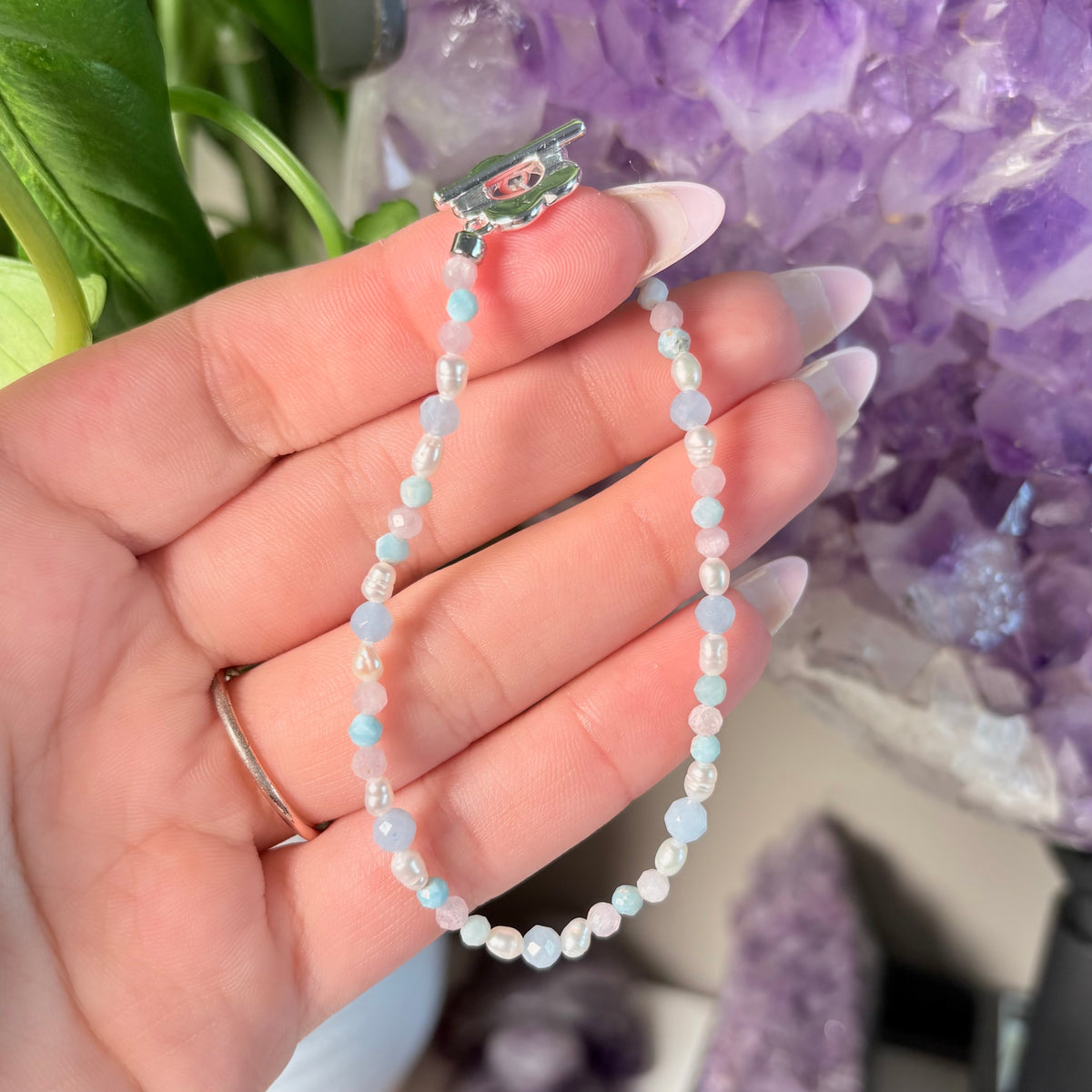 LARIMAR + AQUAMARINE + KUNZITE BRACELET