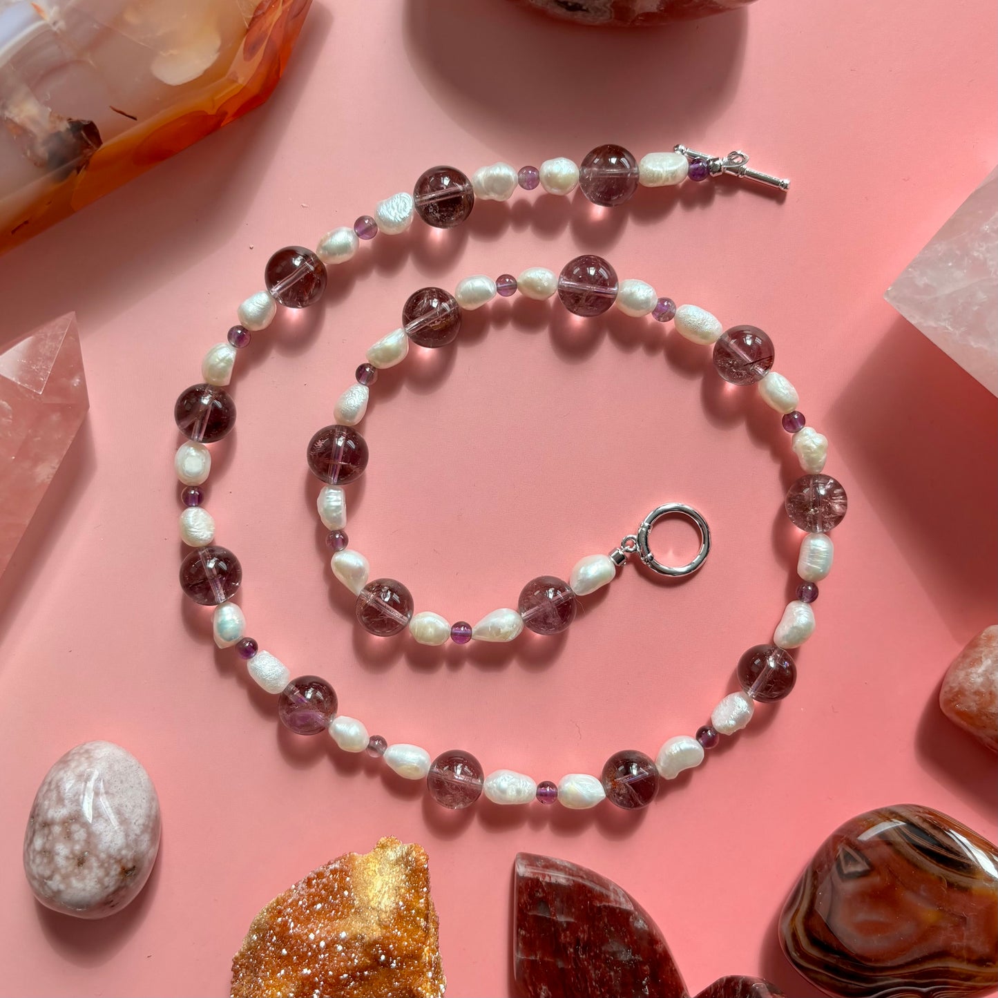 AMETHYST + PEARL NECKLACE: 19" SILVER