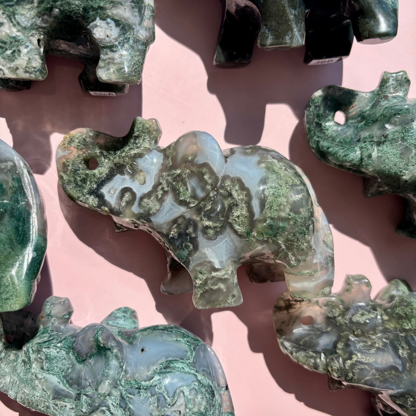 MOSS AGATE ELEPHANTS