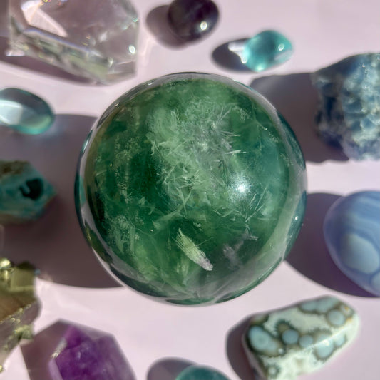 FEATHER FLUORITE SPHERES