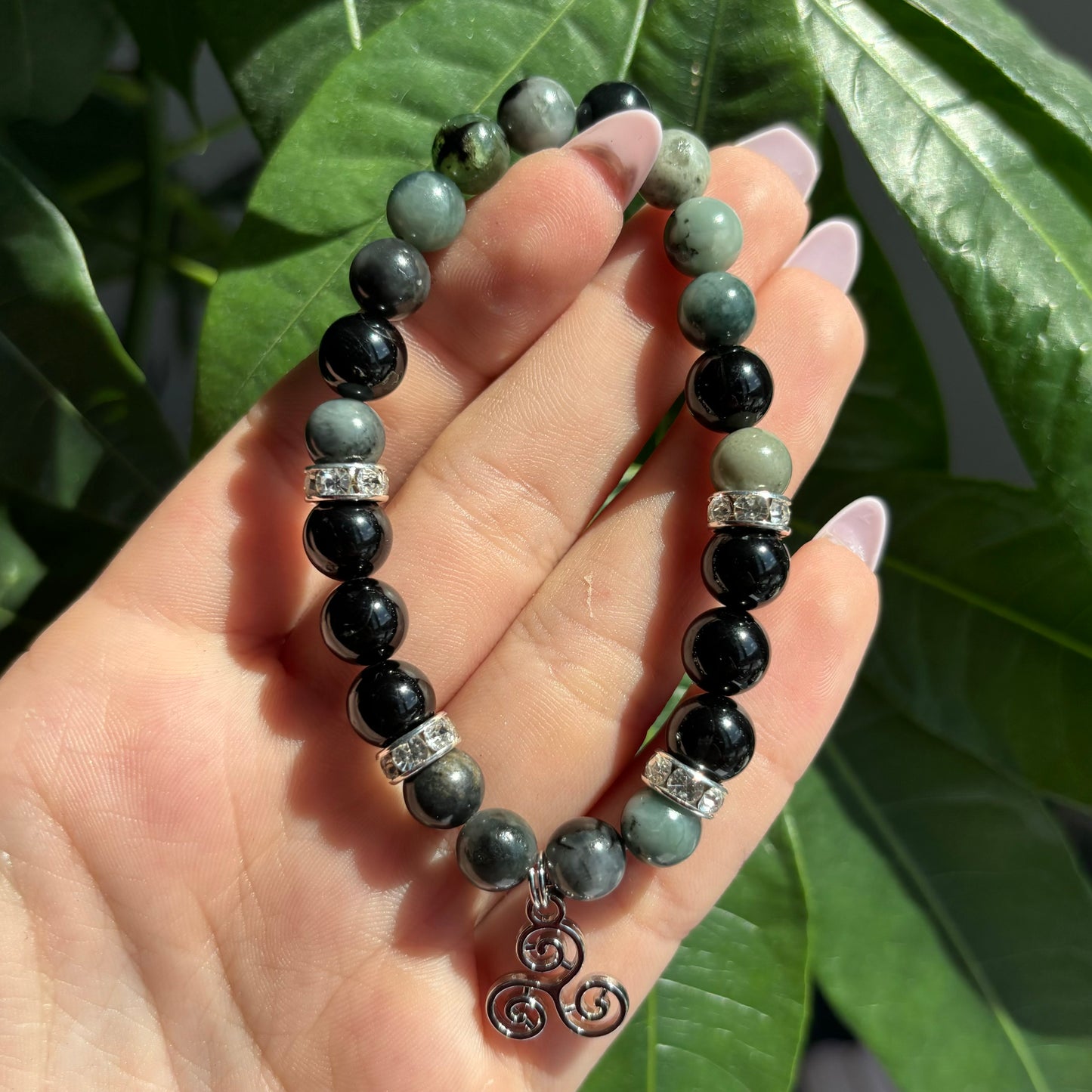 BLACK TOURMALINE/EMERALD BRACELET