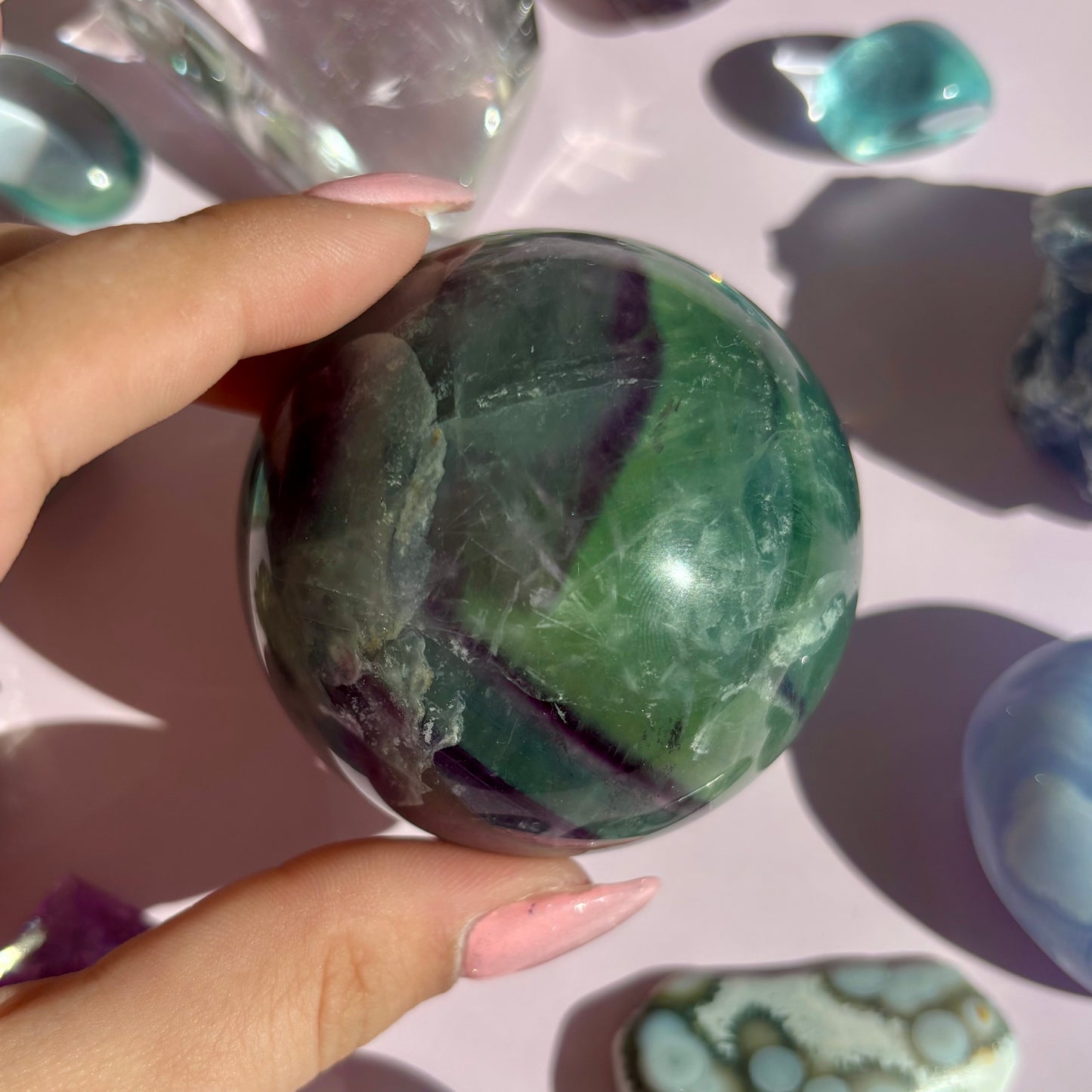 FEATHER FLUORITE SPHERES