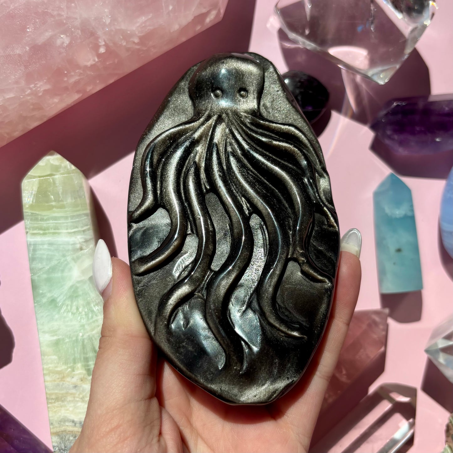 SILVER SHEEN OBSIDIAN OCTOPUS - 58