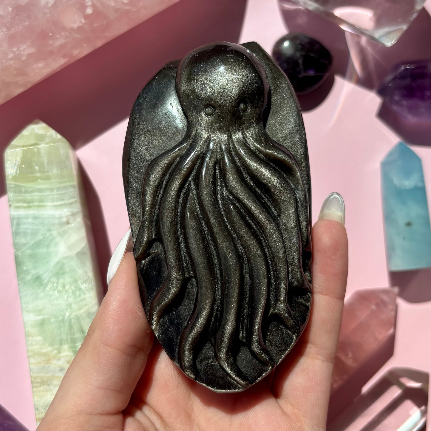 SILVER SHEEN OBSIDIAN OCTOPUS - 50