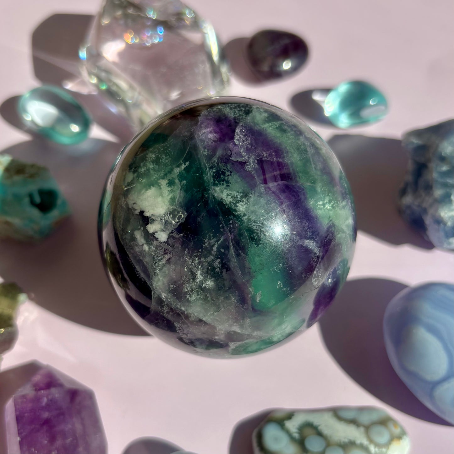 FEATHER FLUORITE SPHERES