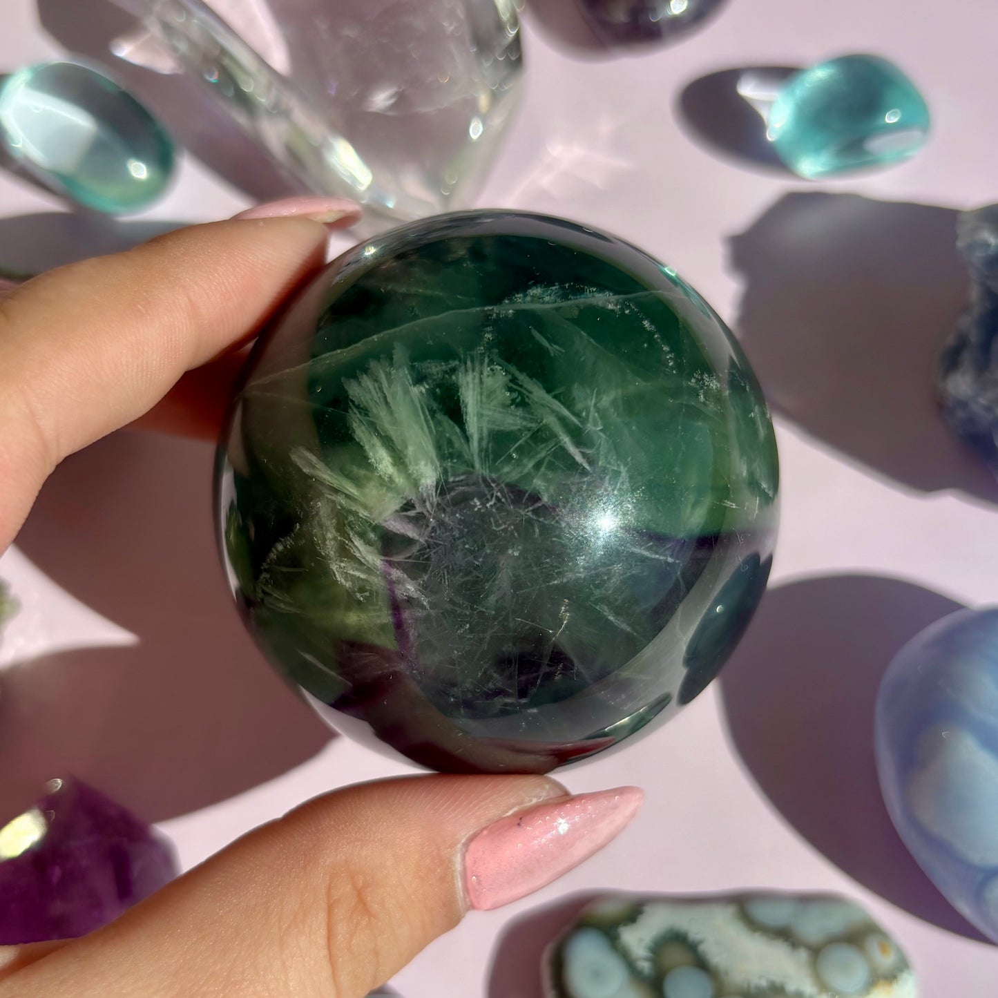FEATHER FLUORITE SPHERES