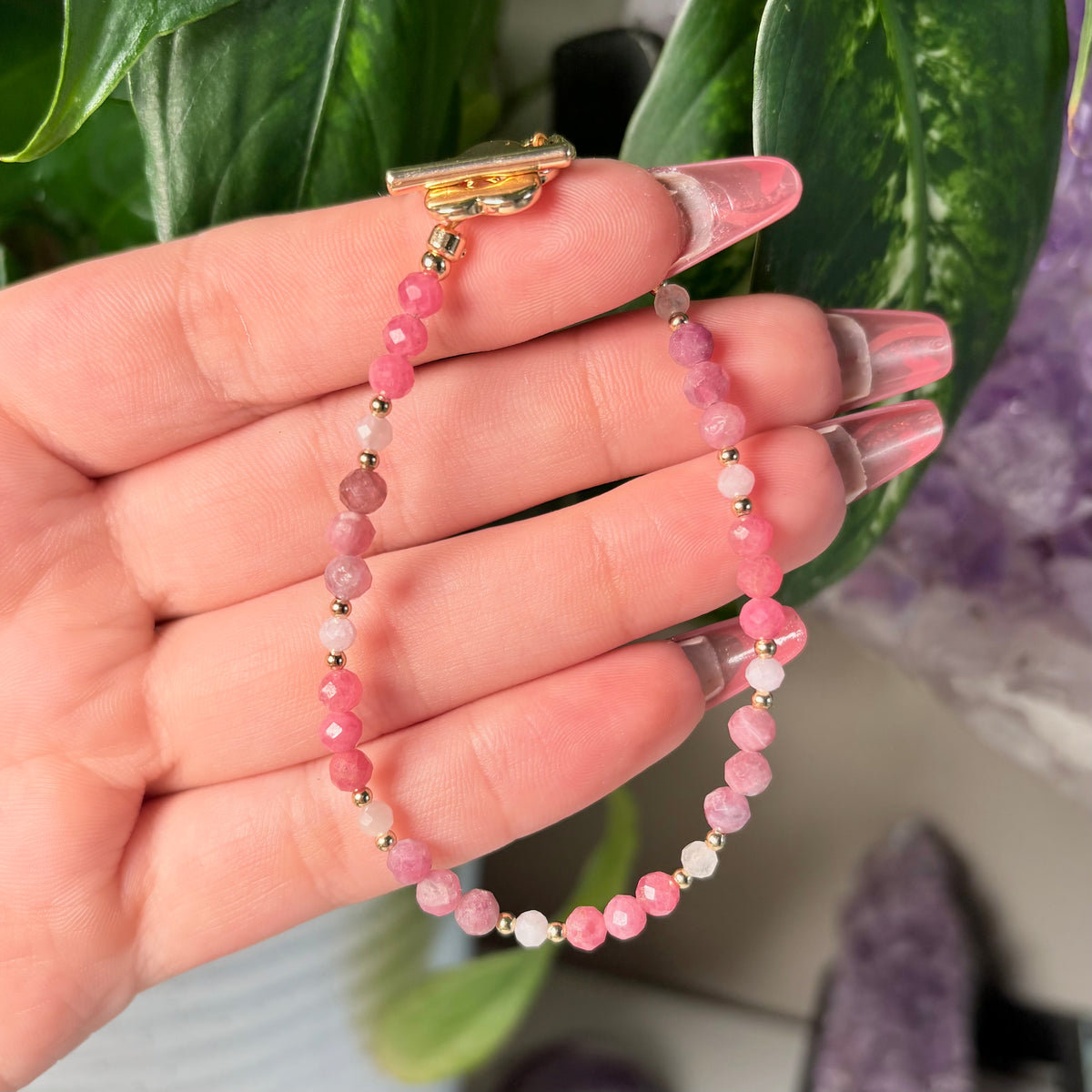 PINK TOURMALINE + RHODONITE + KUNZITE BRACELET