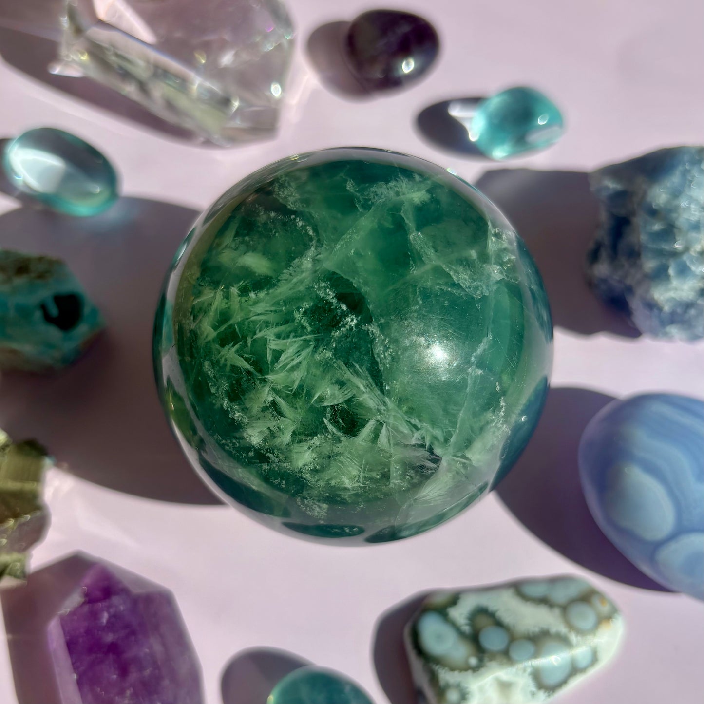 FEATHER FLUORITE SPHERES