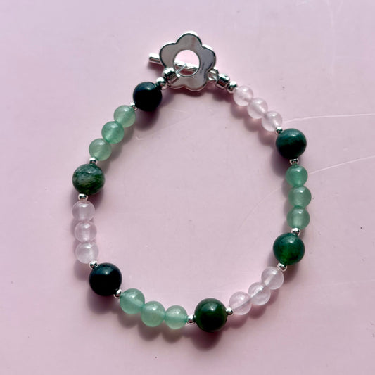 MOSS AGATE + ROSE QUARTZ + GREEN AVENTURINE BRACELET