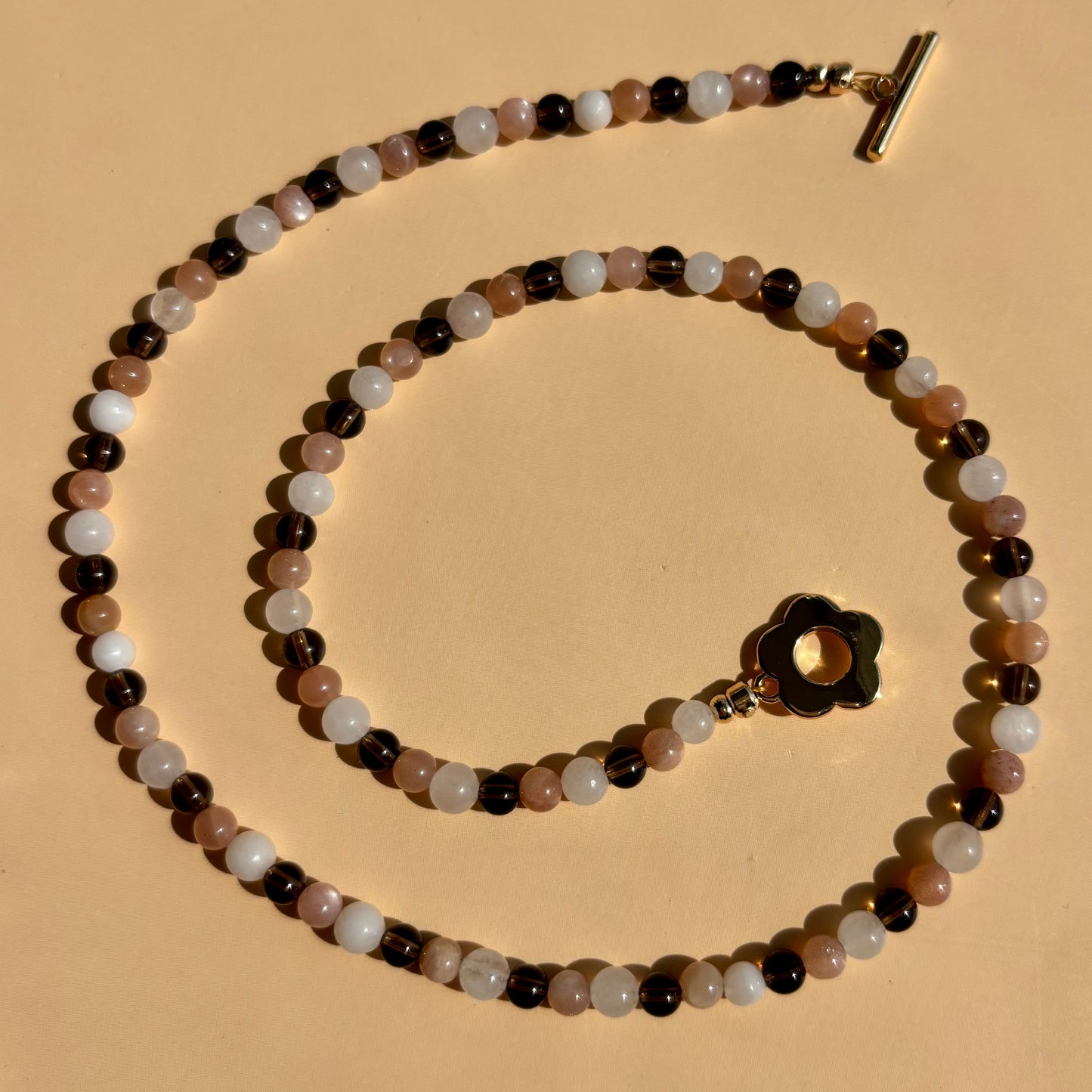 SMOKY QUARTZ + PEACH MOONSTONE + WHITE AGATE NECKLACE