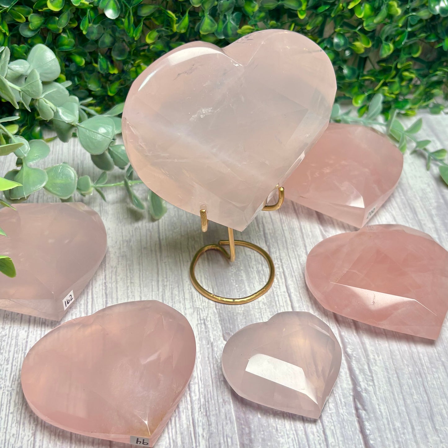 STAR ROSE QUARTZ HEARTS ON STANDS