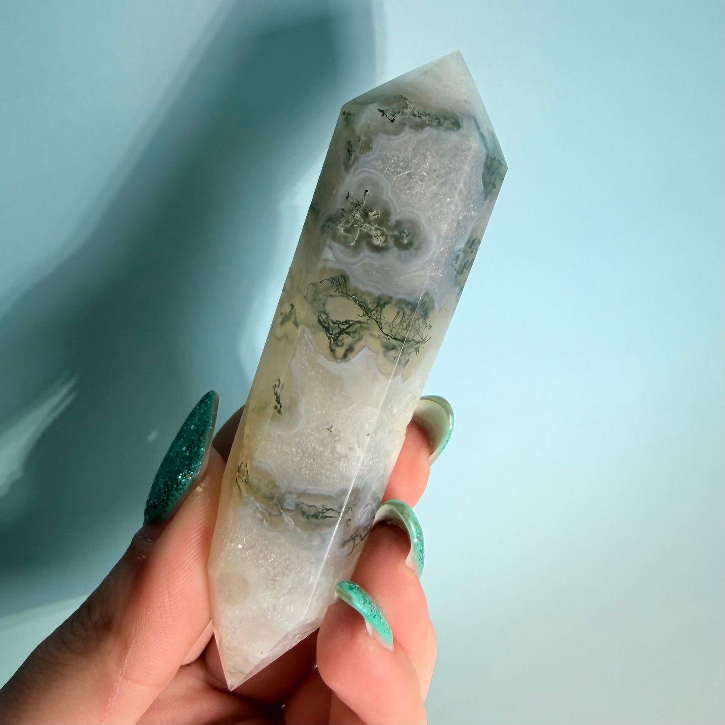 MOSS AGATE DOUBLE TERMINATED POINTS