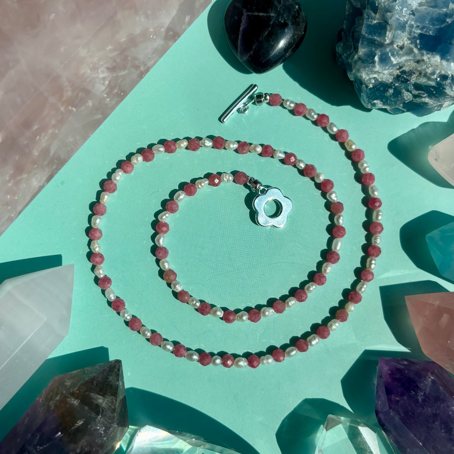 RHODONITE + PEARL NECKLACE