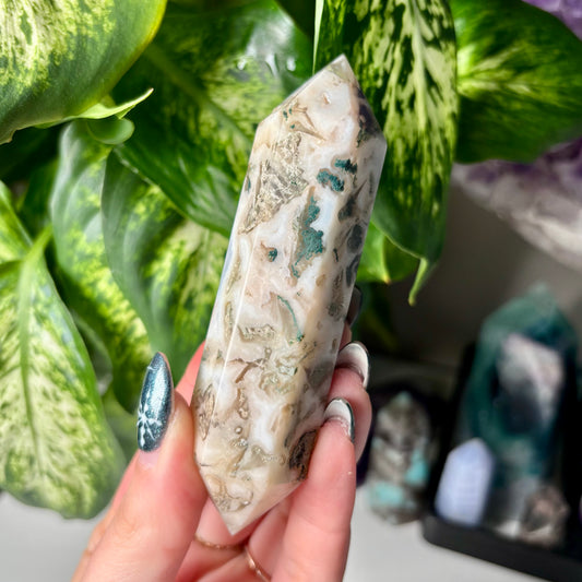MOSS AGATE DOUBLE TERMINATED POINTS
