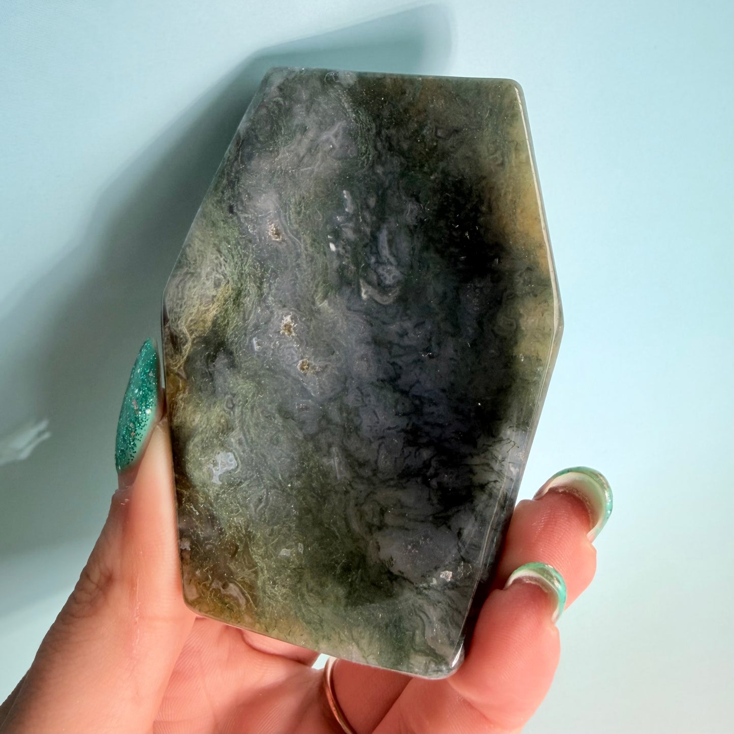 MOSS AGATE COFFIN BOWLS