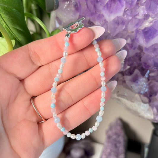 LARIMAR + AQUAMARINE + KUNZITE BRACELET