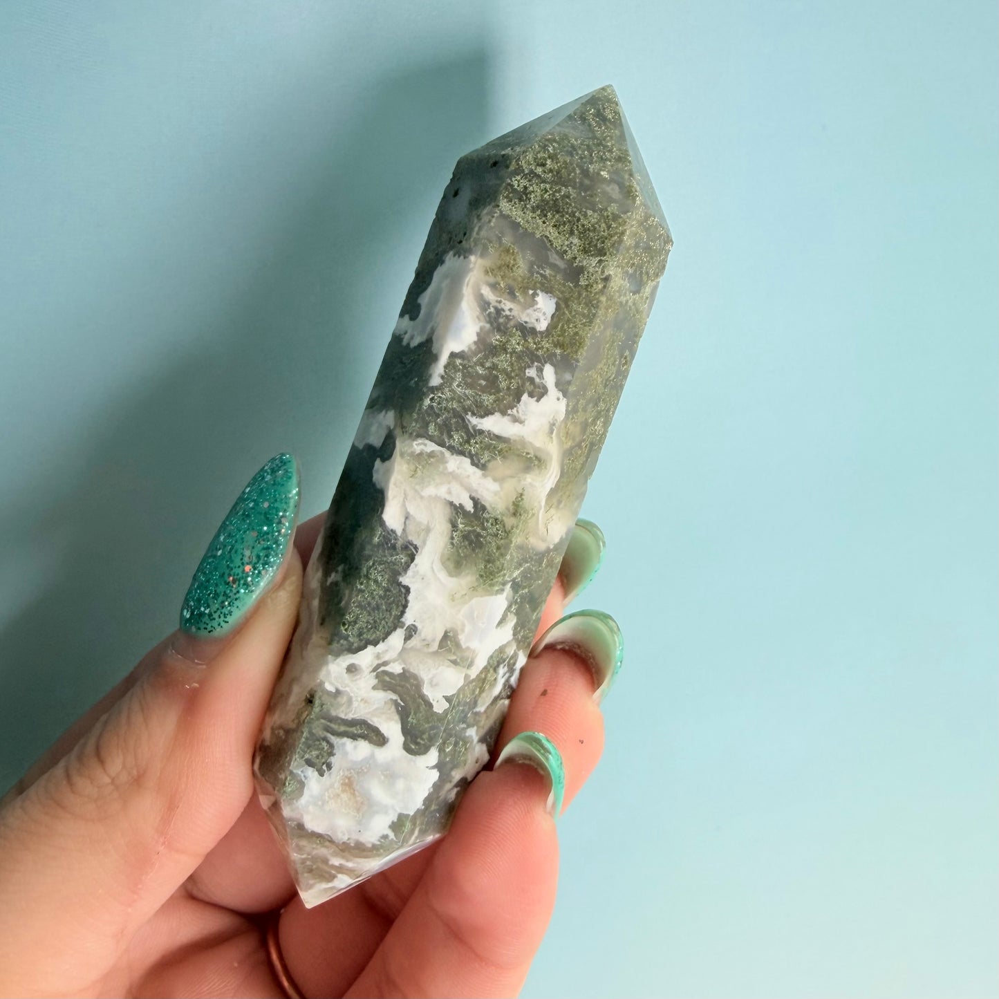 MOSS AGATE DOUBLE TERMINATED POINTS