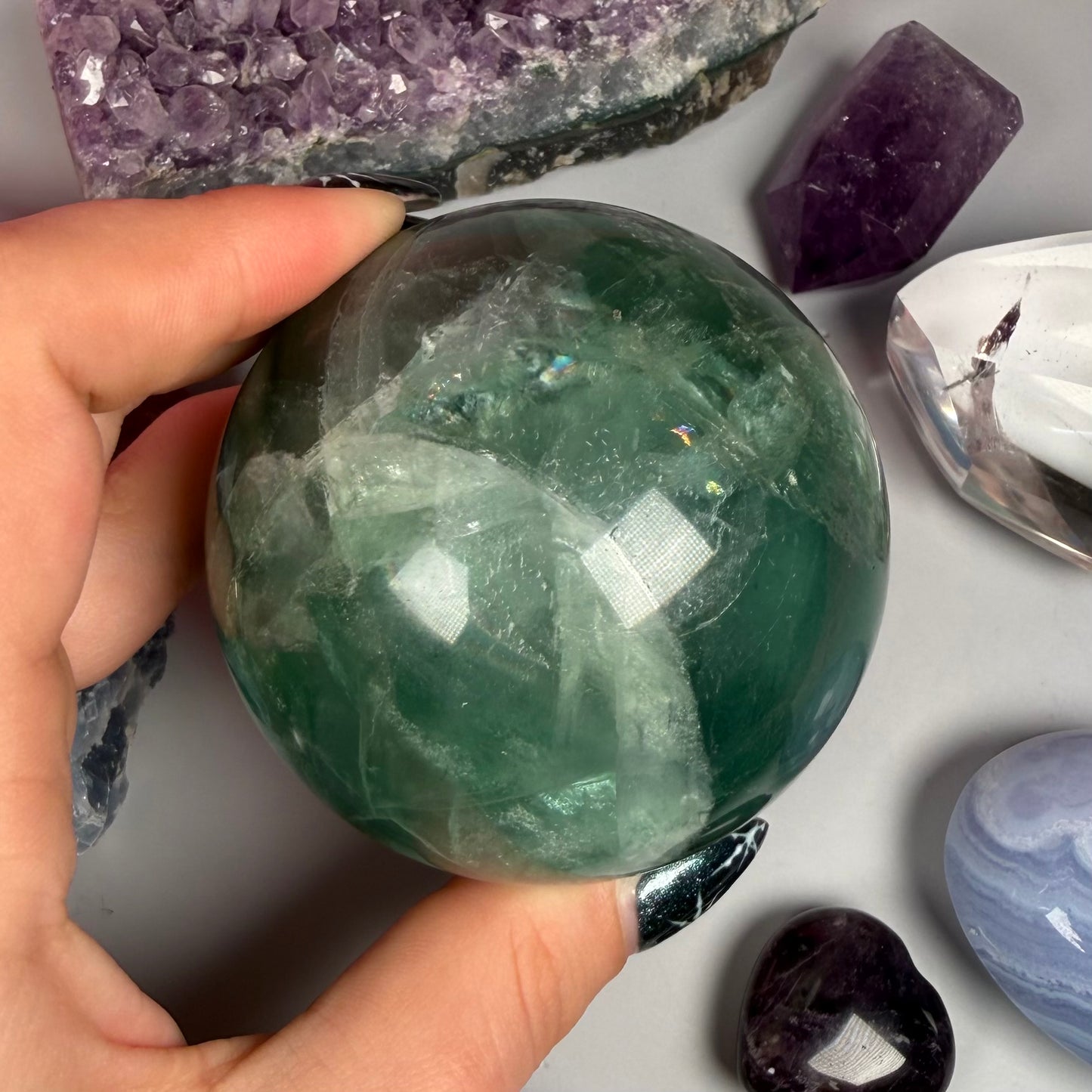 FEATHER FLUORITE SPHERES