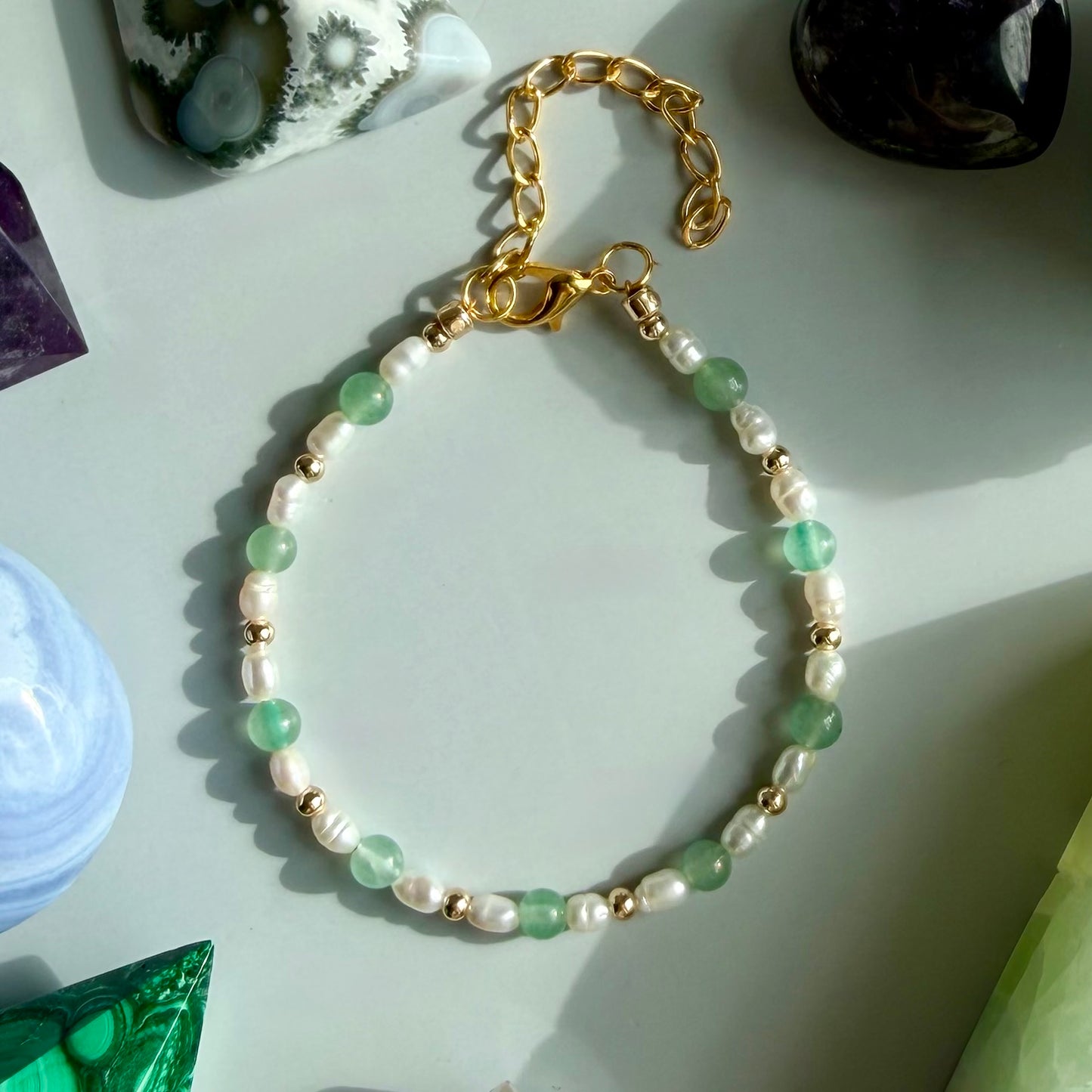 GREEN AVENTURINE + PEARL BRACELET