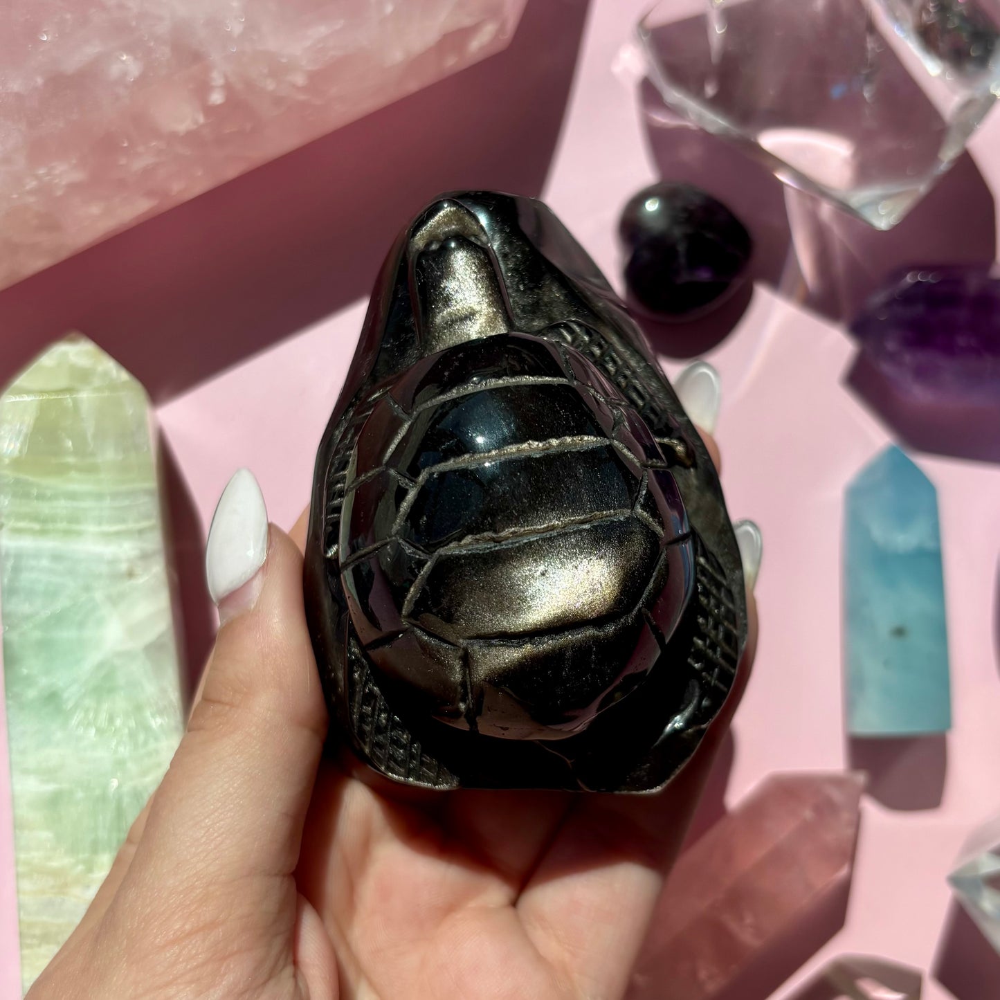 SILVER SHEEN OBSIDIAN TURTLE - 48