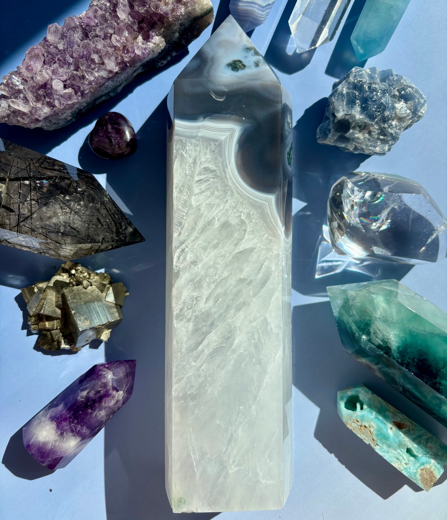 MOSS AGATE QUARTZ TOWER