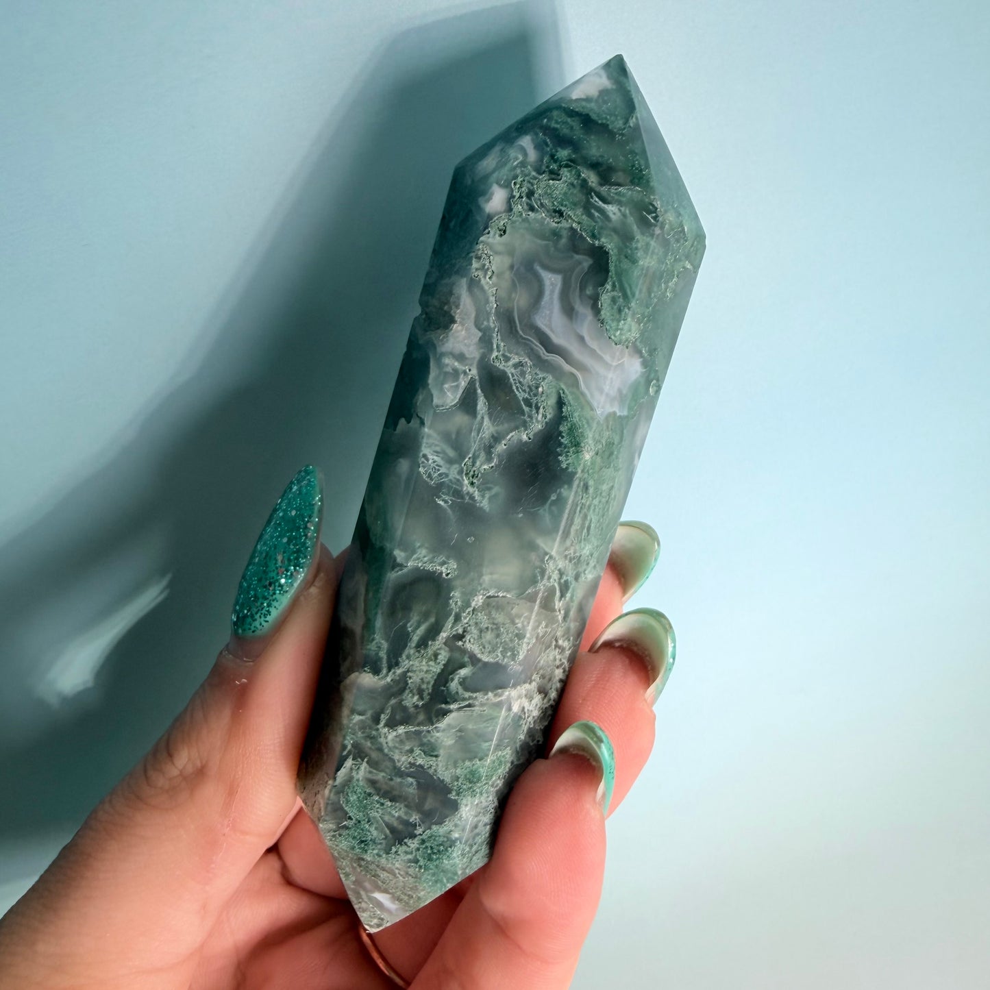 MOSS AGATE DOUBLE TERMINATED POINTS