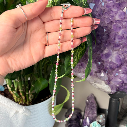 PERIDOT + GARNET + PINK TOURMALINE NECKLACE