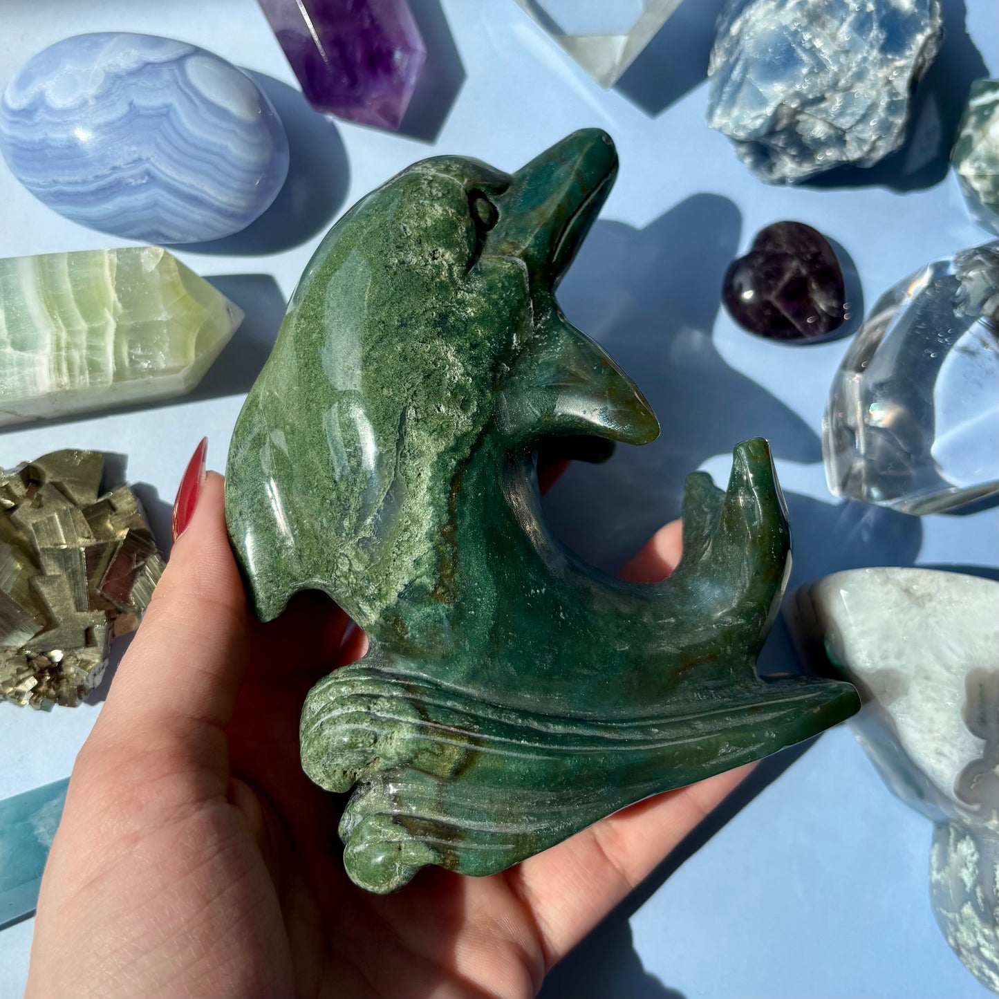 MOSS AGATE DOLPHINS