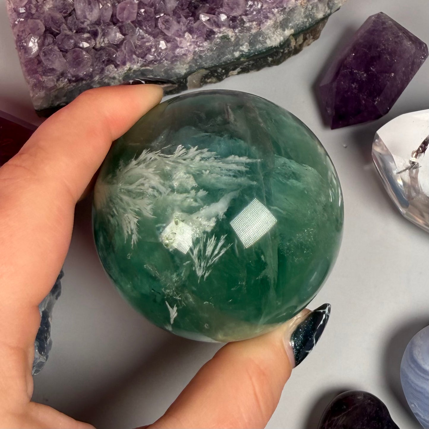 FEATHER FLUORITE SPHERES