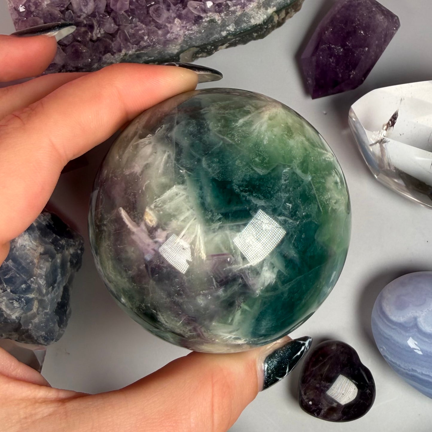 FEATHER FLUORITE SPHERES