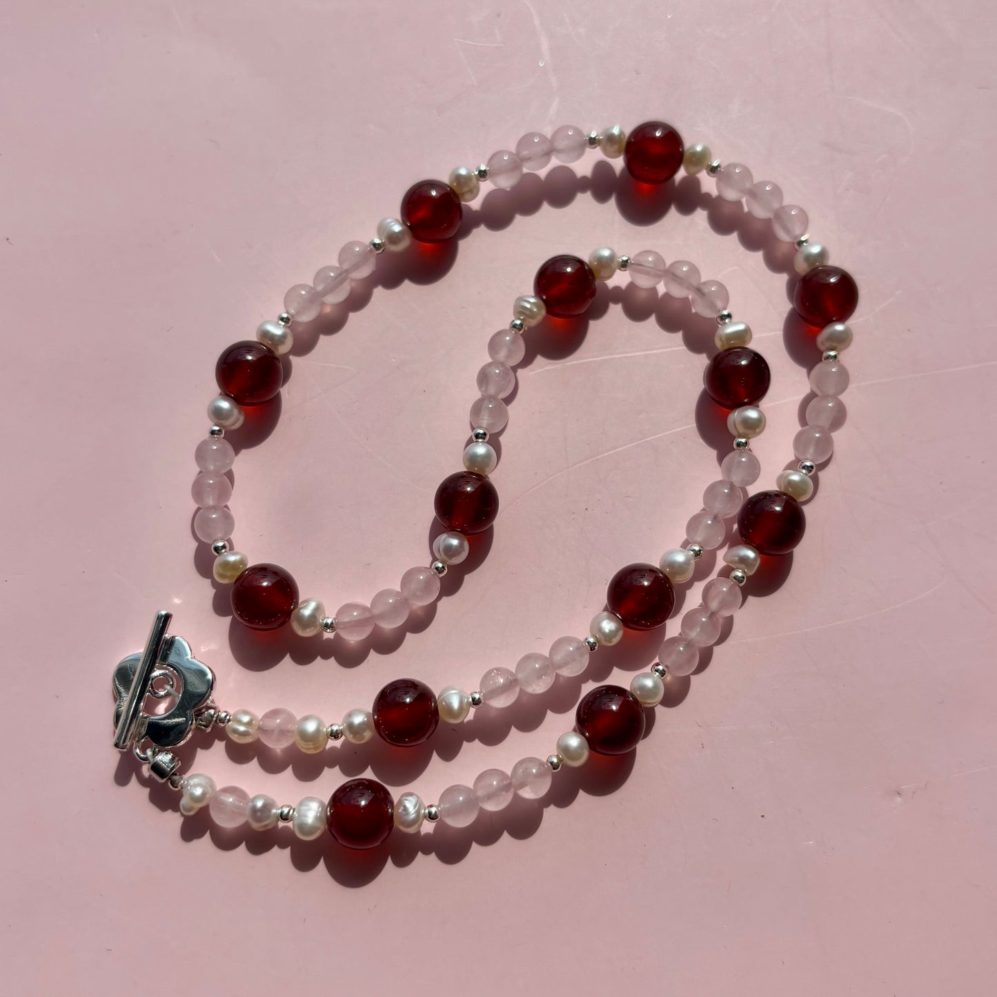 GARNET + ROSE QUARTZ + PEARL NECKLACE
