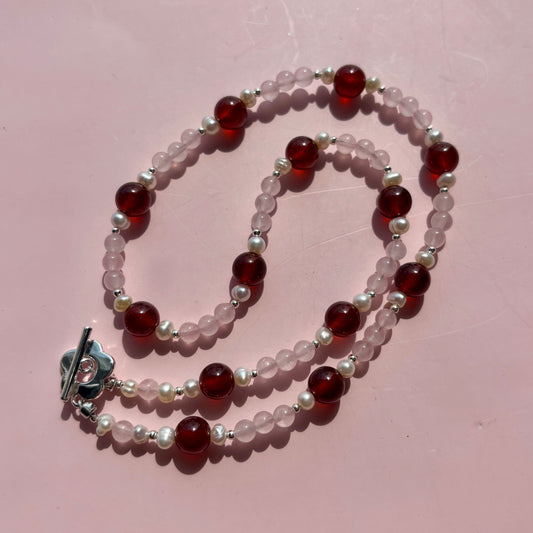 GARNET + ROSE QUARTZ + PEARL NECKLACE