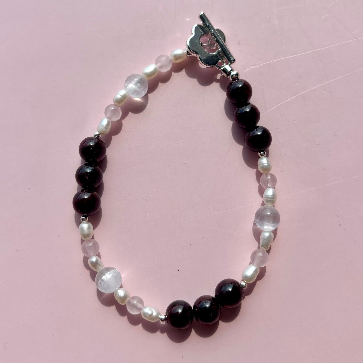 GARNET + ROSE QUARTZ + PEARL + SELENITE BRACELET