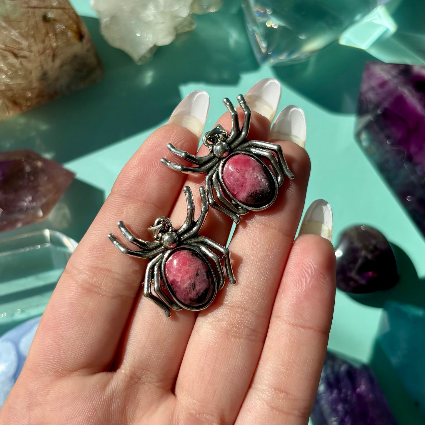 RHODONITE SPIDER PENDANT