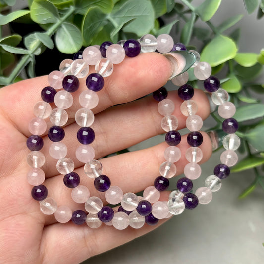 SELFCARE BRACELET (AMETHYST, ROSE QUARTZ, CLEAR QUARTZ)