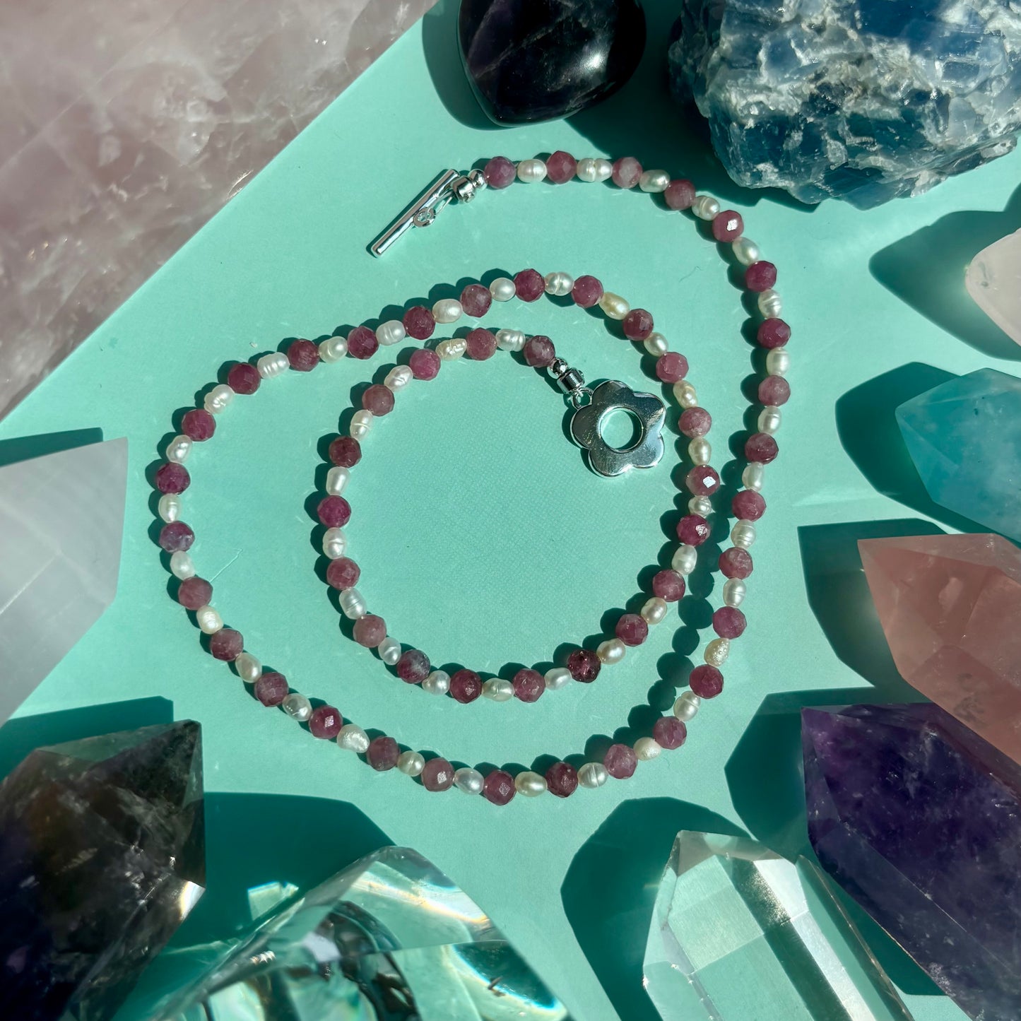 PINK TOURMALINE + PEARL NECKLACE