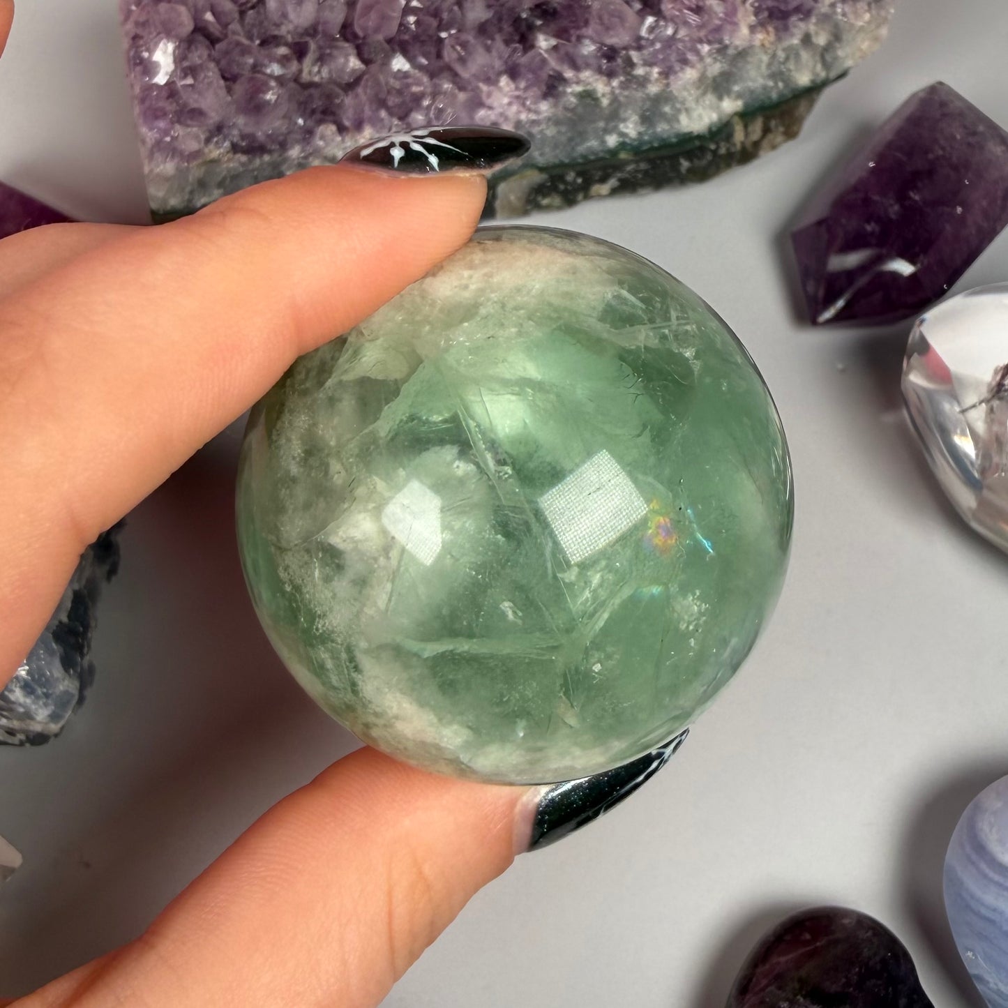 FEATHER FLUORITE SPHERES