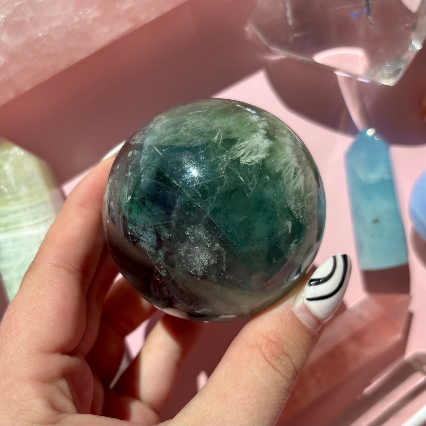 FEATHER FLUORITE SPHERES