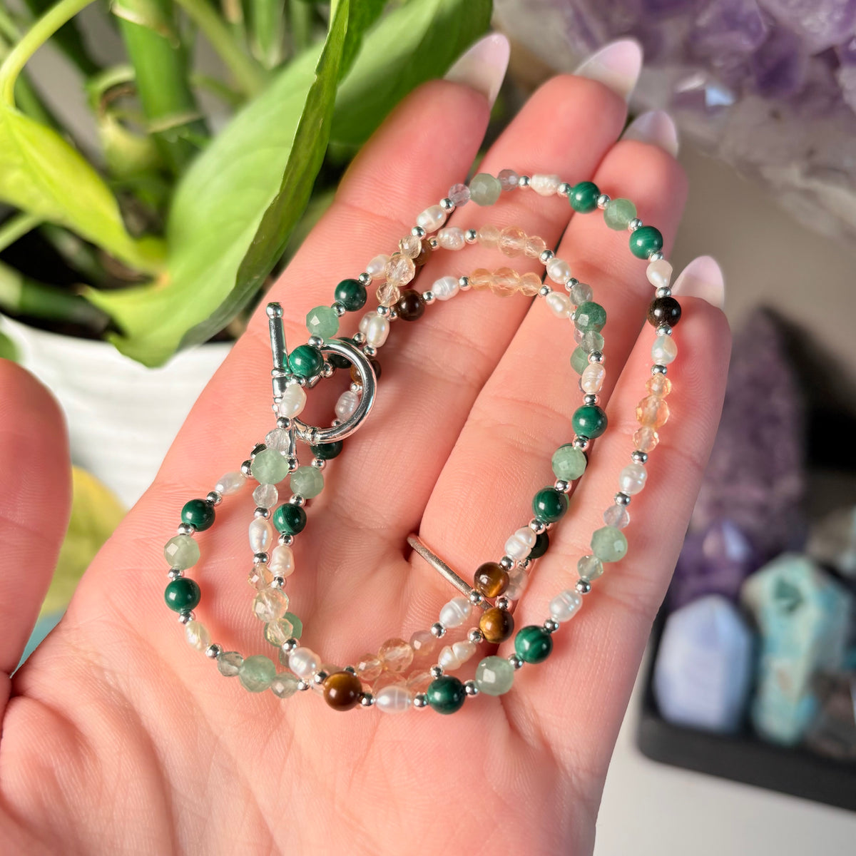 MALACHITE + GREEN AVENTURINE + CITRINE + FLUORITE + TIGERS EYE NECKLACE