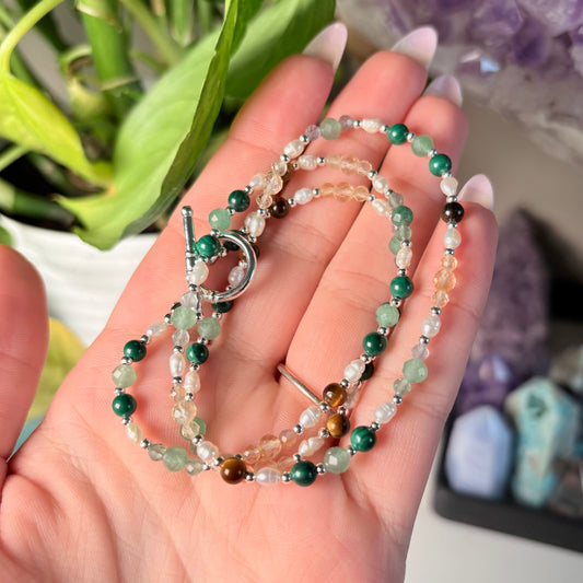 MALACHITE + GREEN AVENTURINE + CITRINE + FLUORITE + TIGERS EYE NECKLACE