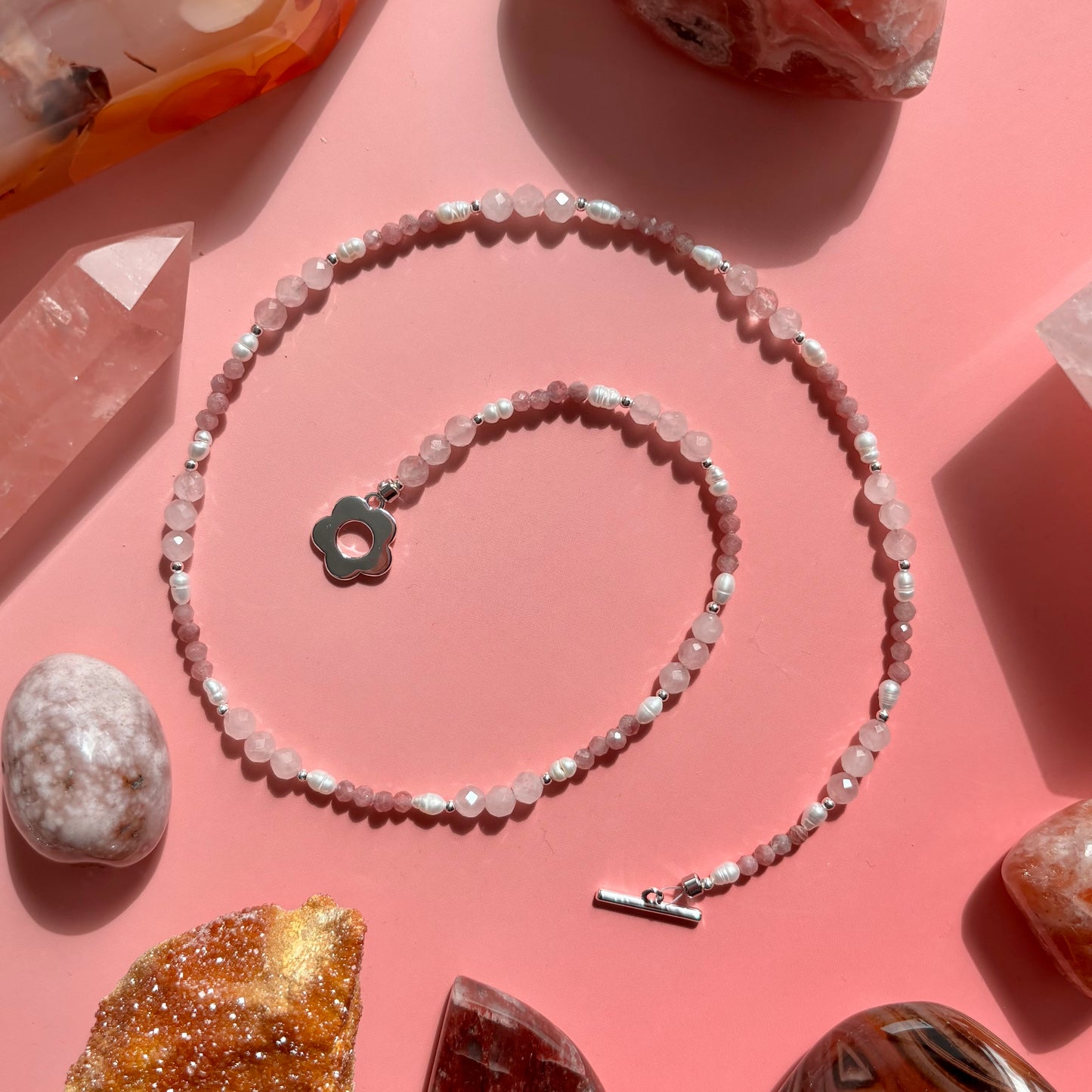 ROSE QUARTZ + PINK TOURMALINE NECKLACE