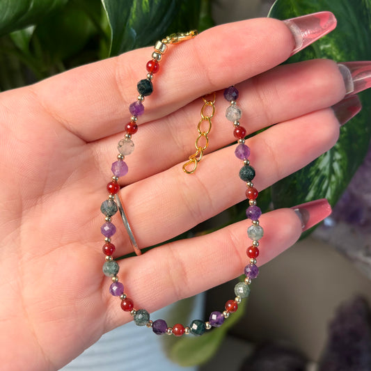 MOSS AGATE + AMETHYST + CARNELIAN BRACELET