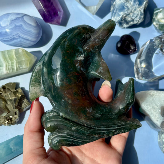 MOSS AGATE DOLPHINS