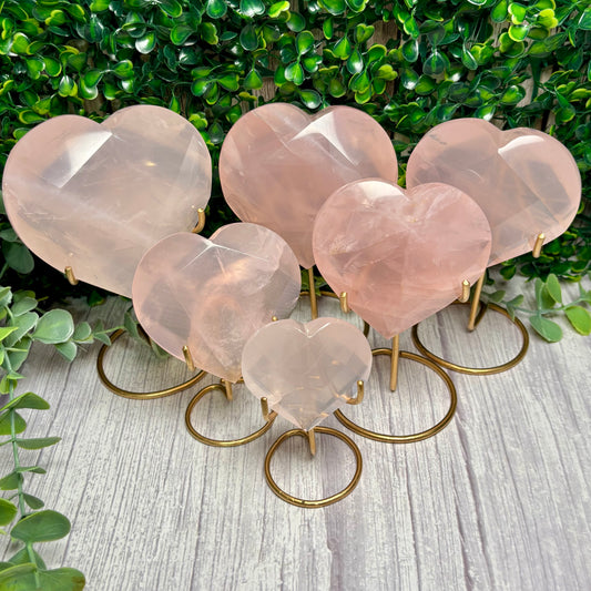 STAR ROSE QUARTZ HEARTS ON STANDS