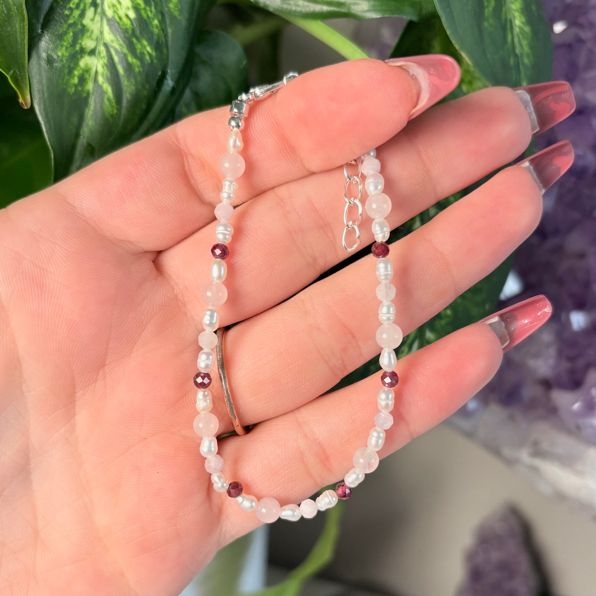 ROSE QUARTZ + GARNET + KUNZITE BRACELET