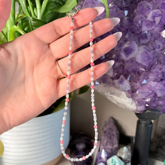 TANZANITE + KUNZITE + RHODONITE NECKLACE