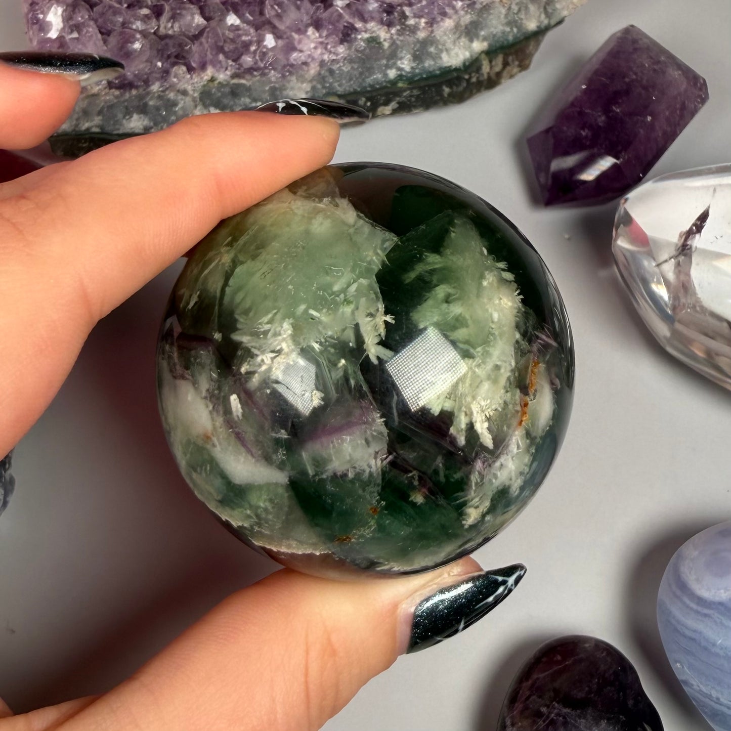 FEATHER FLUORITE SPHERES