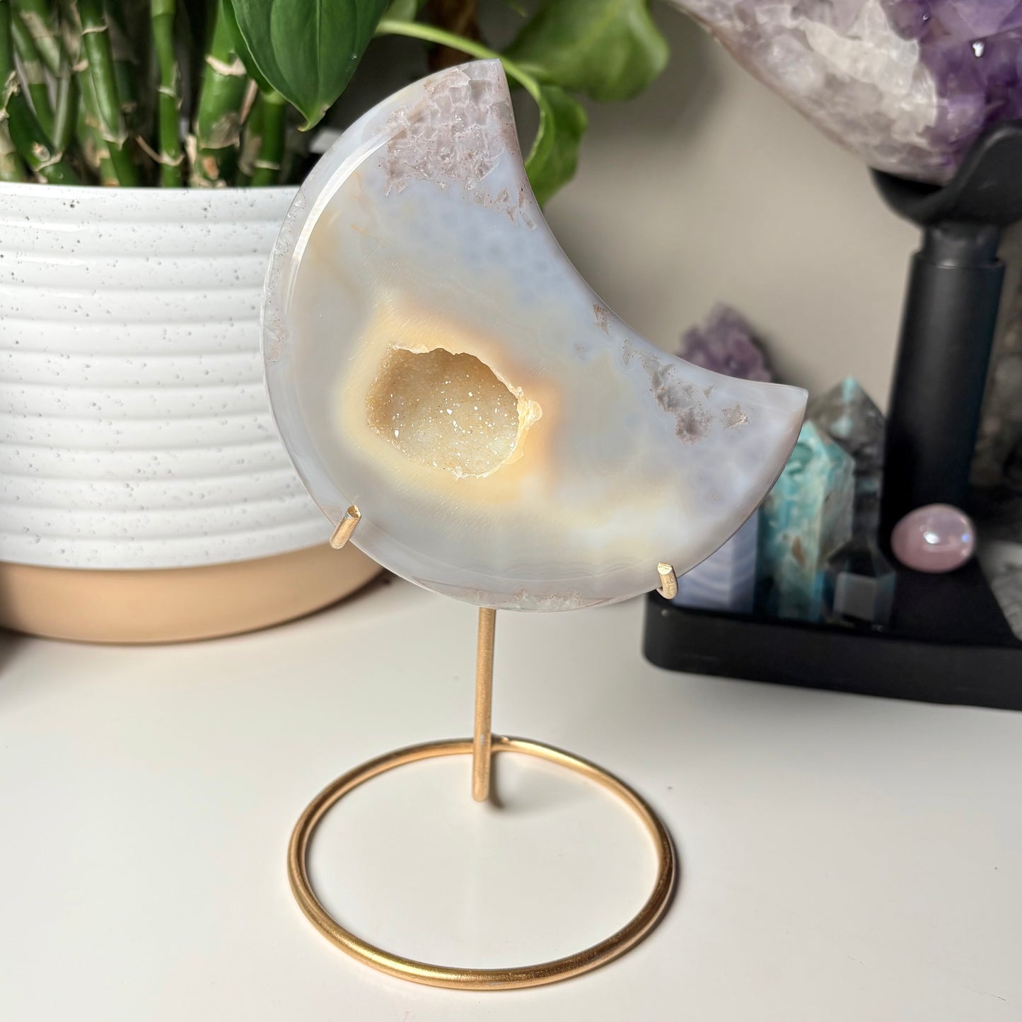AGATE DRUZY MOON ON STAND