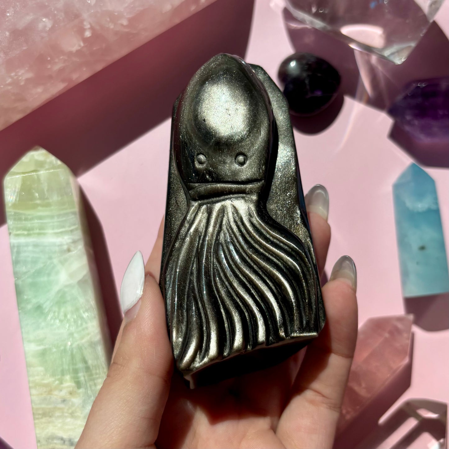 SILVER SHEEN OBSIDIAN OCTOPUS - 47