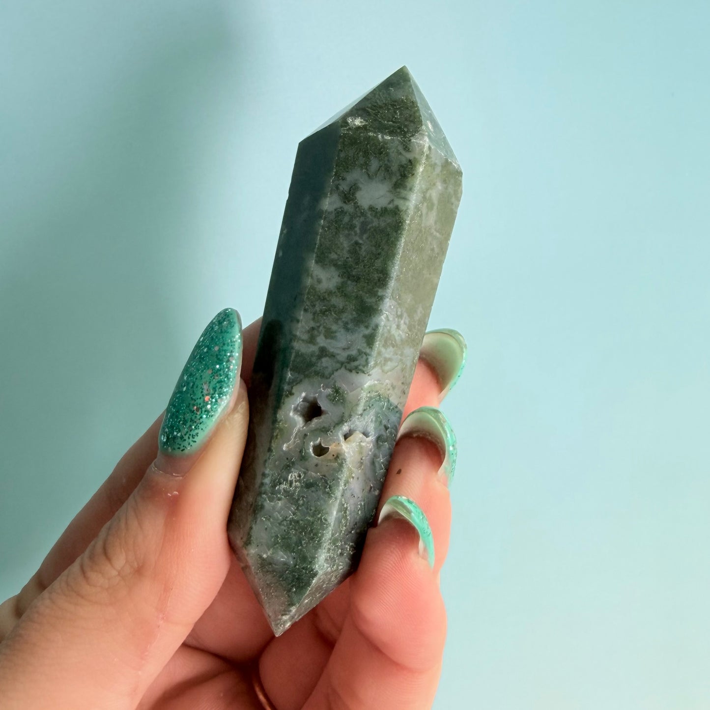 MOSS AGATE DOUBLE TERMINATED POINTS